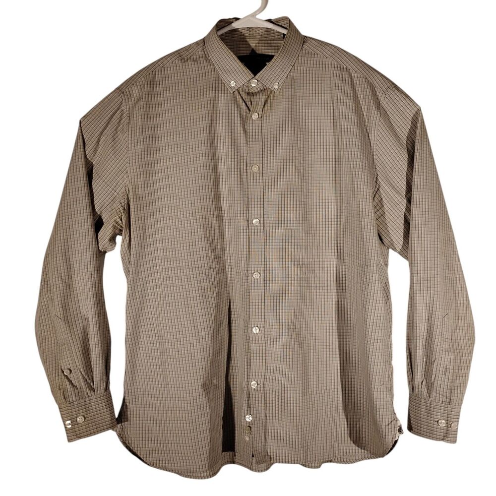 John Varvatos shirt mens L Large 16.5 32/33 gray check plaid slim fit designer